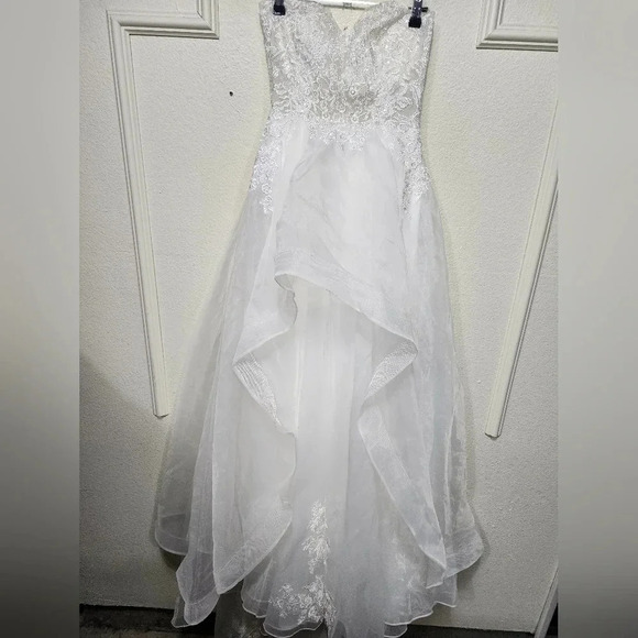 Lulus Mine, All Mine White Embroidered Organza Strapless A-Line Gown Wedding - Picture 7 of 13